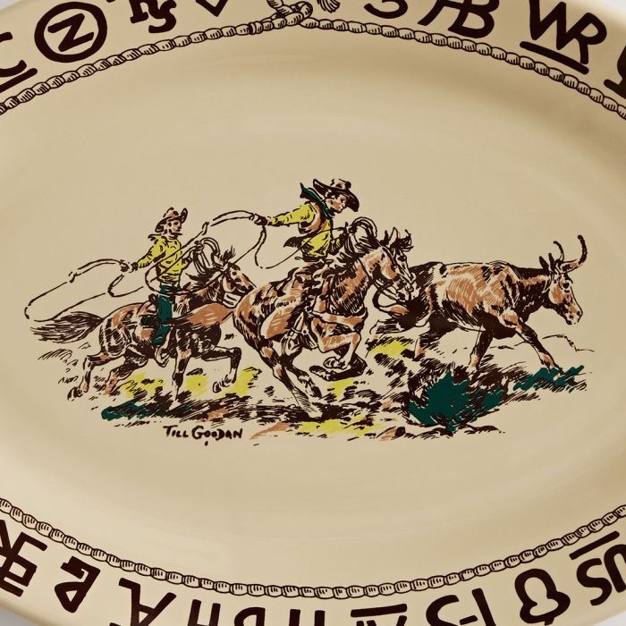 Vintage Mid Century 1950s 2024 Wallace China Westward Ho Rodeo Pattern Serve Platter